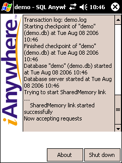 Server Messages window on Windows CE