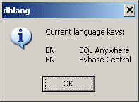 The dblang dialog showing the current language keys.