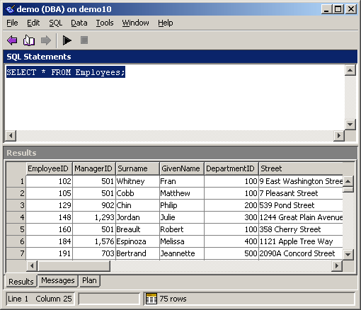 The Interactive SQL main window.