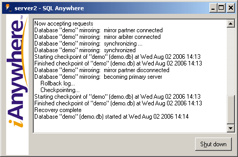 server2 Server Messages window.