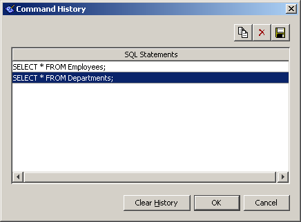 The Interactive SQL command history dialog.