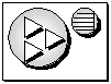 The icon for an UltraLite application: a box containing the icon for a client application (three triangles in a circle) and a small icon for a database server (a schematic table in a circle). 